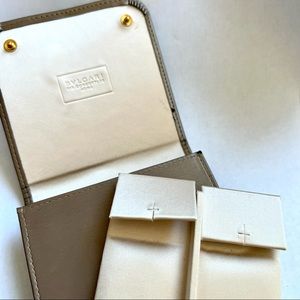 BVLGARI Gray Faux Leather Earrings Pouch with Insert 4x4 inches